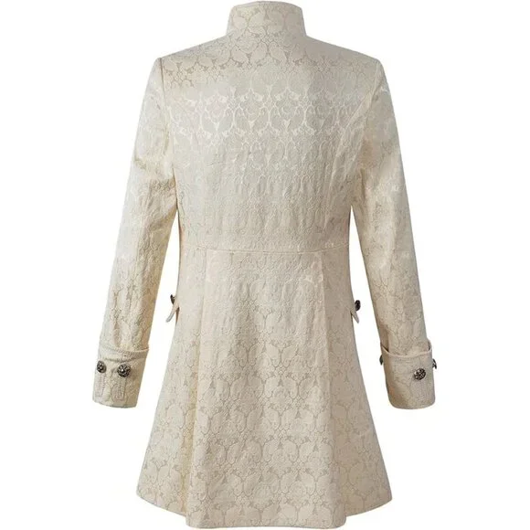 Renaissance Mens Velvet Goth Steampunk Victorian Frock Coat Cream - Picture 2 of 3